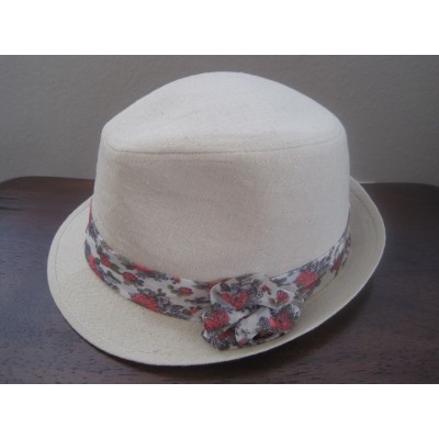 Summer  Fedora Hat Cotton and Linen  with a Beautiful Flower Band  eb-73566138
